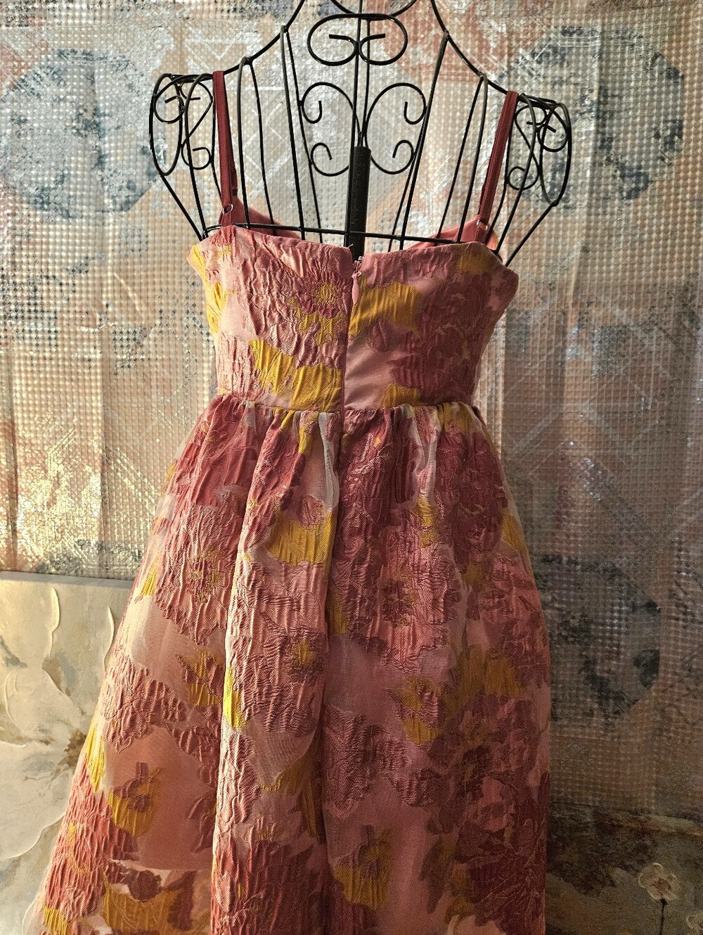 Fashion Nova Spaghetti Strap Pink Floral A-Line Dress with Orange Accents - Picture 15 of 16